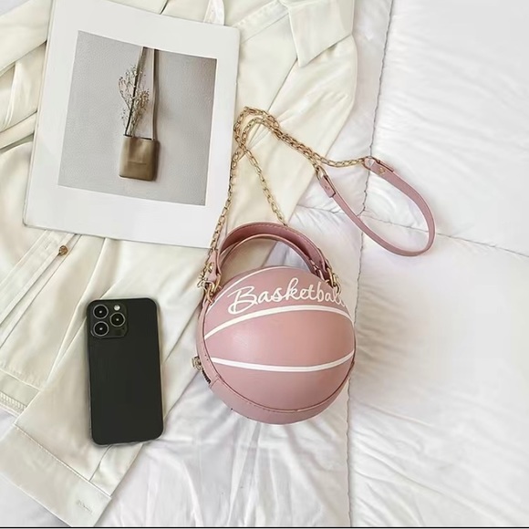 Mini Pink Letter Graphic Basketball Crossbody/Handle Circle Bag.     Size OS - Picture 5 of 5